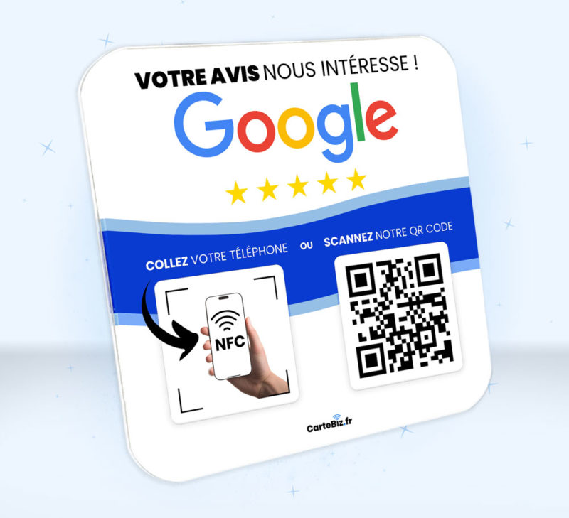 Plaque avis Google NFC et QR Code